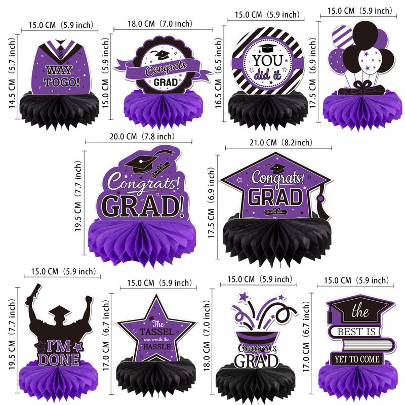 Gexolenu 10PCS Graduation Decorations Class of 2025 Centerpieces, Congrats Grad Honeycomb Table Toppers for Graduation Party Favors, 2026 Graduation Party Decorations (10PCS, Purple & Black) - Image 2